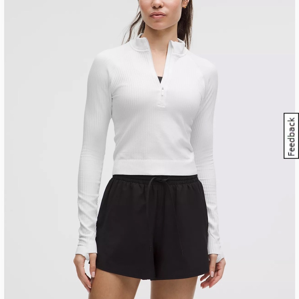 Lululemon white long sleeve cropped - rest less cropped half zip ribbed